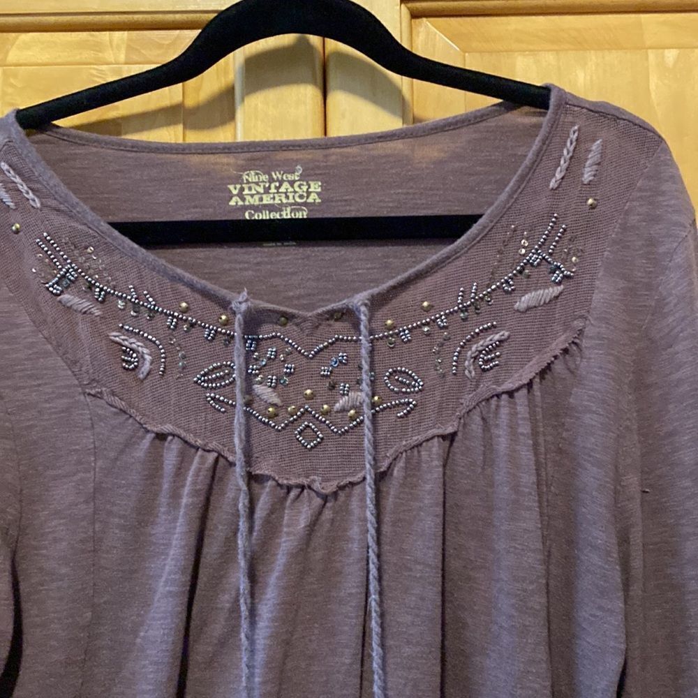 Nine West Vintage America long sleeve dark taupe lightweight boho shirt size M - Picture 2 of 6